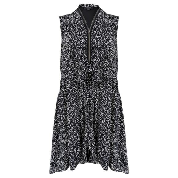 All Saints Jayda Splash Dress Black White Sleeveless Tied Front Zipper V… - Picture 1 of 7
